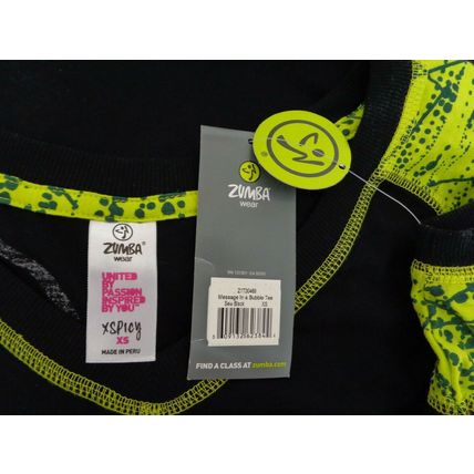 Zumba short sleeved V neck Tee Top Black multi XS UK 8