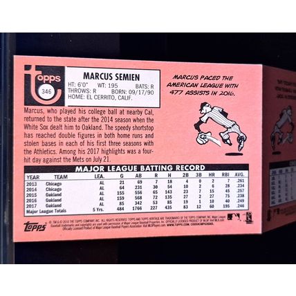 MARCUS SEMIEN 2018 TOPPS HERITAGE BASEBALL CARD #346
