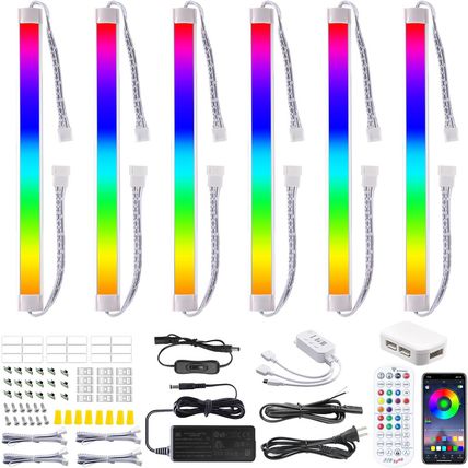 LABOREDUCER RGB under Cabinet Lights,6 Pack Plug in or Hardwired Linkable RGB LE
