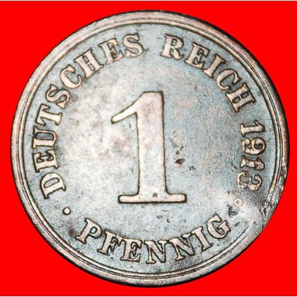 Ⰶ EAGLE 1890-1916:GERMANY★1 PFENNIG 1913G WILLIAM II (1888-★LOW START★NO RESERVE