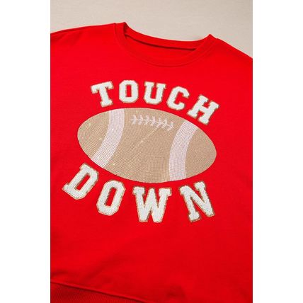Fiery Red TOUCH DOWN Football Graphic Pullover Sweatshirt