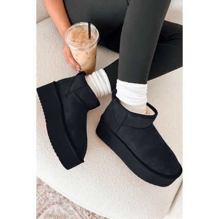 Black Faux Fur Lined Suede Ankle Snow Boots