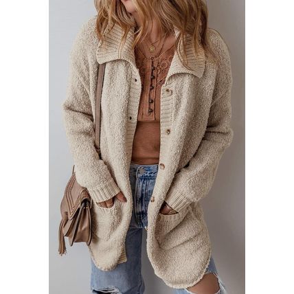 Jet Stream Collared Drop Shoulder Button Up Cardigan with Pocket