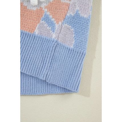 Beau Blue Floral O Neck Drop Shoulder Knitted Sweater