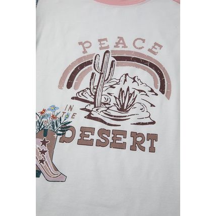 Multicolour Asymmetric Printed Patchwork Sleeve Peace Desert Graphic Top