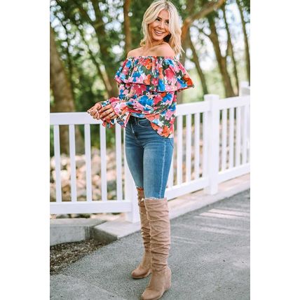 Floral Print Ruffled Off Shoulder Blouse