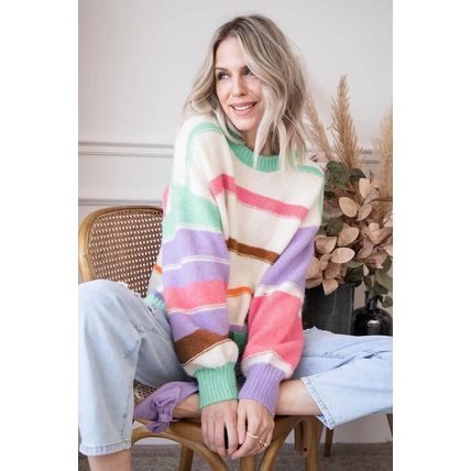 Multicolor Striped Colorblock Drop Shoulder Sweater