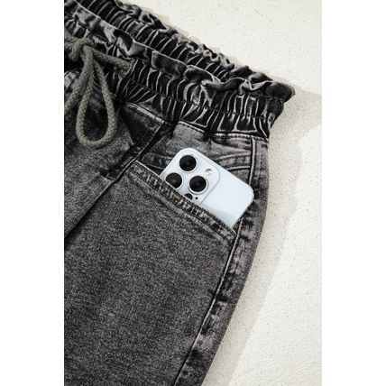 High-rise Drawstring High Waist Casual Denim Shorts with Pockets
