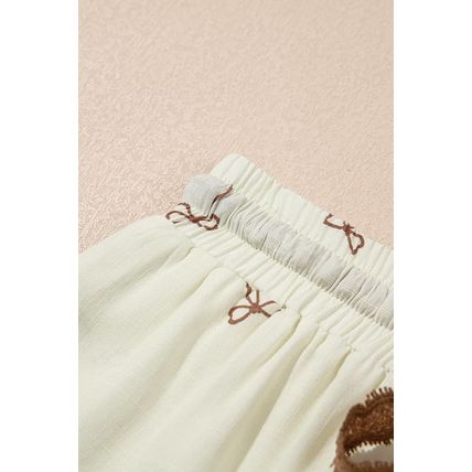 White Bow Print Lace Drawstring Casual Shorts