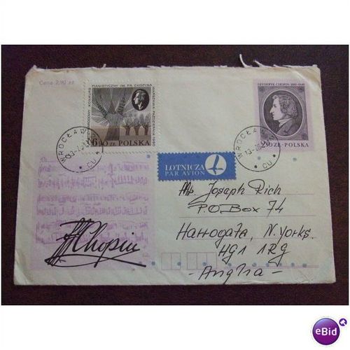 Poland 1981 Fryderyk Chopin illustrated cover Music Air mail pre printed stamp