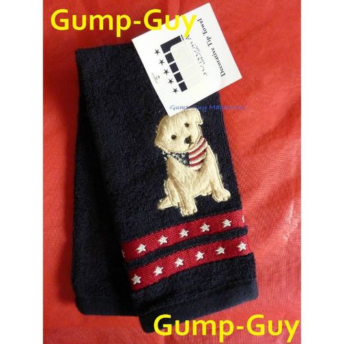 Hand Towel Patriotic Stars & Stripes Cute Puppy Detail Fingertip Red White Blue