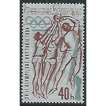 Mi 1433: 40 h. red-brown/pale blue Summer Olympic Games, Tokyo: Volleyball.