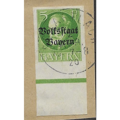 GER (BAVARIA) 1919 5pf KING LUDWIG III' (OVPT)(IMPERFED) FINE USED (EBID65-432)