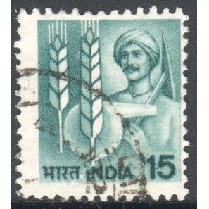 India 1979 - SG 923 - 15p green - Farmer and Agriculture Symbols - used