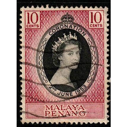 Malaya Penang 1953 Queen Elizabeth II Coronation 10c Used Stamp