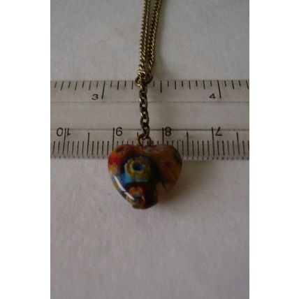 Vintage Necklace Millefiori Murano Glass Small Heart Pendant Chain Push-in Clasp