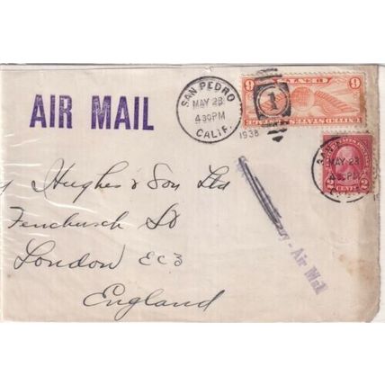 United States 1938 San Pedro CAL-London UK cover On Piece San Pedro cancel