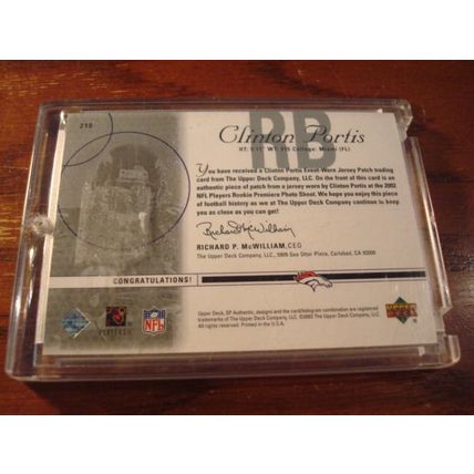 2002 Upper Deck SP Authentic, Patch, #'d 510/850, CLINTON PORTIS RC
