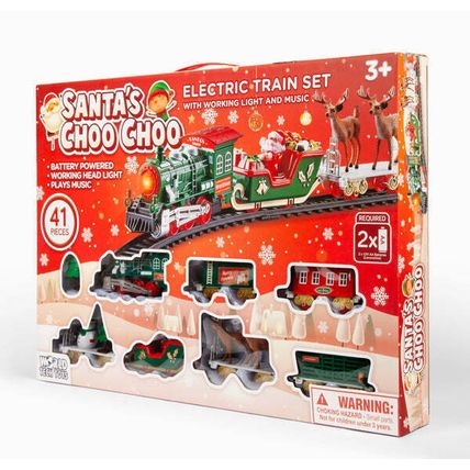 Christmas Train Set Santa's Choo Choo 41 pc Batt Power w/Working Light & Sound