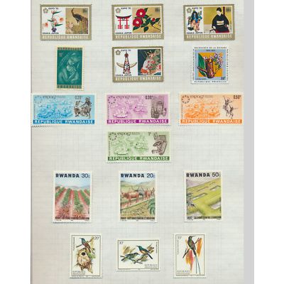 Rwanda Stamps, 67 Different 1960's & 1970's Issues, Mint Hinged, Scans of All