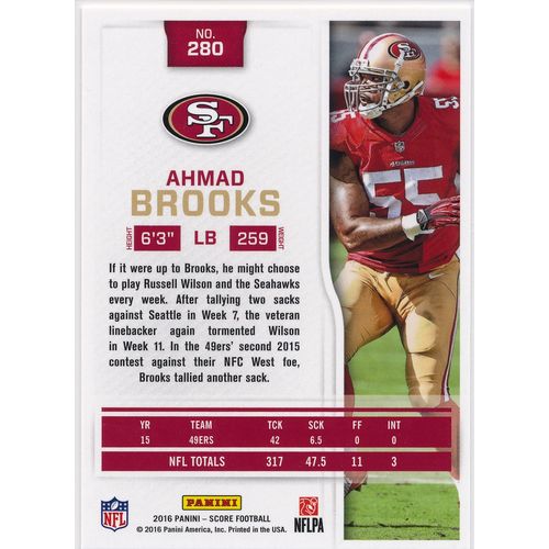 2016 Score Football 280 Ahmad Brooks San Francisco 49ers