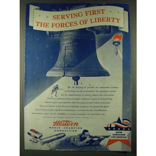 1942 Western Ammunition Ad - Serving first the forces of Liberty