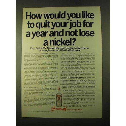 1970 Smirnoff Vodka Ad - Like To Quit Your Job