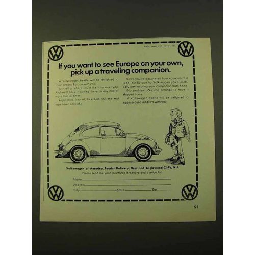 1970 Volkswagen Bug Ad - Europe Traveling Companion