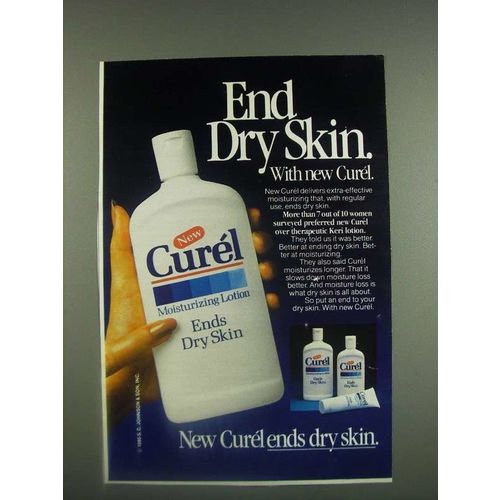 1985 Curel Moisturizing Lotion Ad - End dry skin. With new Curel