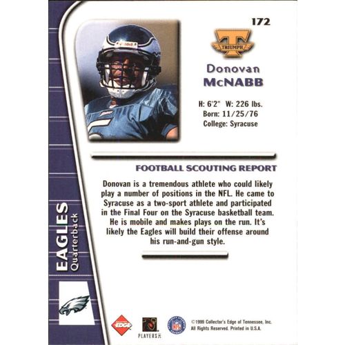 1999 Collector's Edge Triumph Donovan McNabb Rookie Card #172