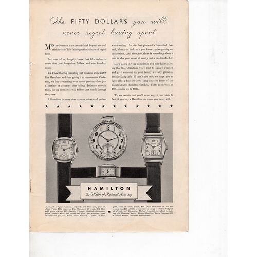 Hamilton Watch vintage magazine Print Ad November 1931