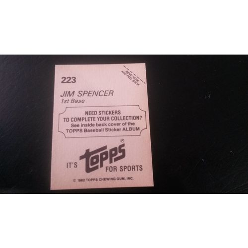 1982 Topps Stickers Card # 223 Jim Spencer Excellent (5) Oakland Athletics
