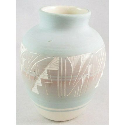 Vintage Mesa Verde Etched Pastel Pottery Vase Signed Native American USA