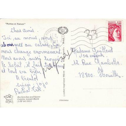 Poetes et Nature France Postcard posted 1981 VGC