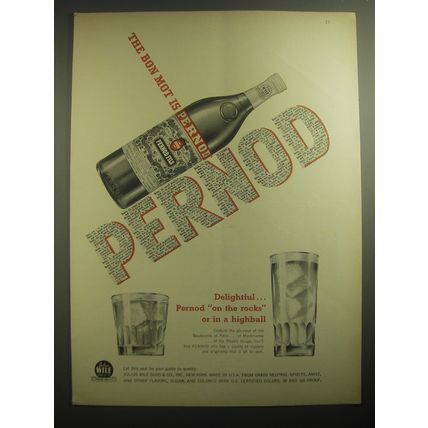 1959 Pernod Liqueur Ad - The Bon Mot is Pernod