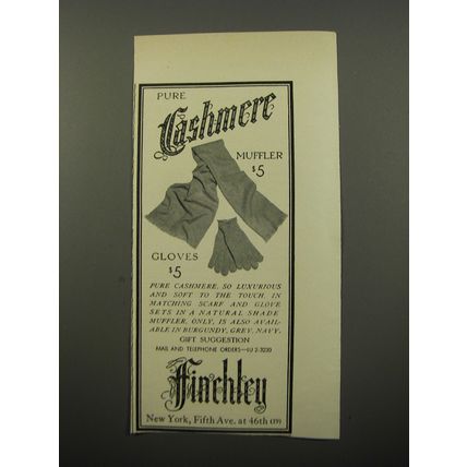1950 Finchley Cashmere Muffler and Gloves Advertisement - Pure Cashmere