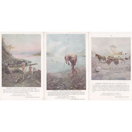 Transport Through The Ages Stone Age Prehistoric 3x Postcard s