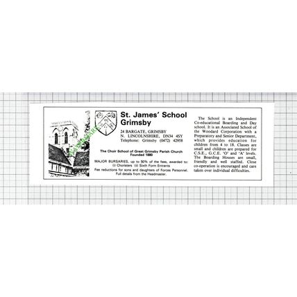 St James School Grimsby Lincolnshire Advert - 1988 Cutting