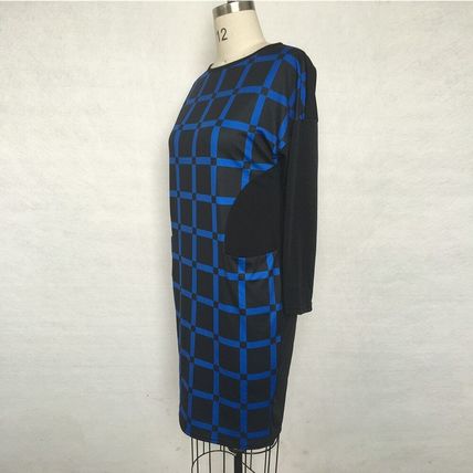 Women's Blue & Black Casual O-Neck Plaid Office Dress (2XL)