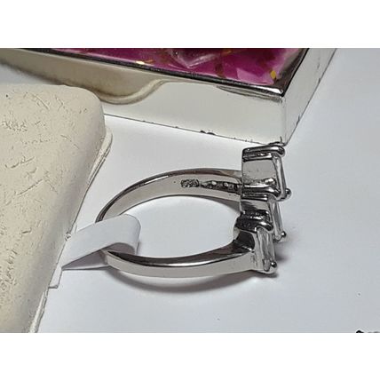 3 Straight Baguette & Round CZ .66cttw offset channel Sterling Silver Ring#17911