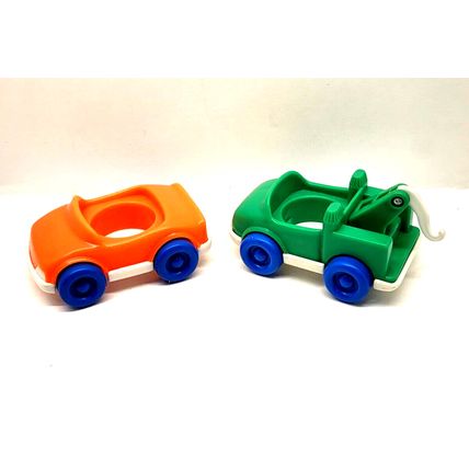 1992 Fisher Price Little People Lot of 2 Vehicles Orange Car & Green Tow Truck