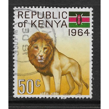 KENYA 1964 INAUGURATION OF REPUBLIC 50c AFRICAN LION SG 17 FINE USED#