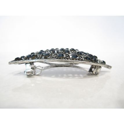 Blue and silver flower and leaf crystal hair clip barrette bridal hair clip
