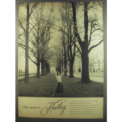 1956 Hadley Cashmere Sweaters Advertisement - The name is Hadley