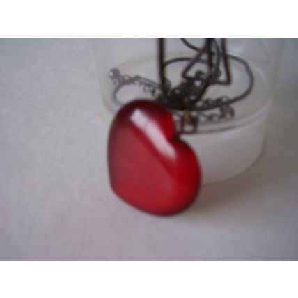 Vintage Necklace Moonglow Heart Dark Ruby Red Satin Glass Pendant 20" Chain