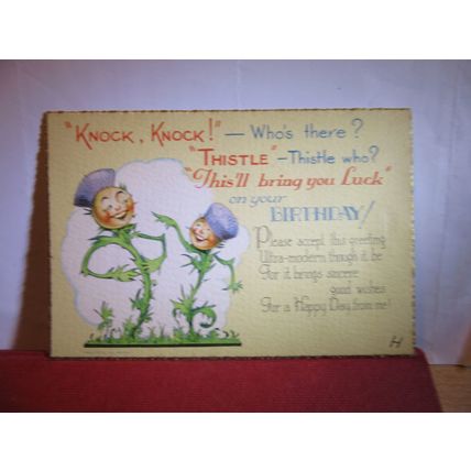 KNOCK, KNOCK, HUMOUR BIRTHDAY, VINTAGE BIRTHDAY GREETINGS CARD blank back =