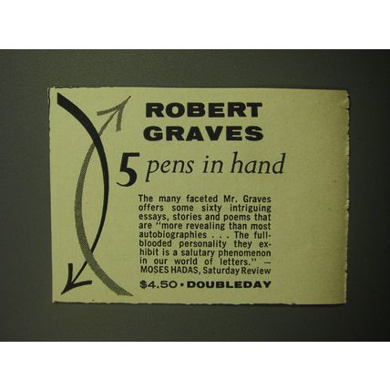 1958 Doubleday Book Advertisement - 5 Pens in hand by Robert Graves