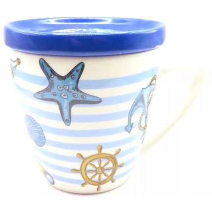 Beach Theme Mug Fine China Blue & White Stripes 9 CM Tableware Ceramic Gift