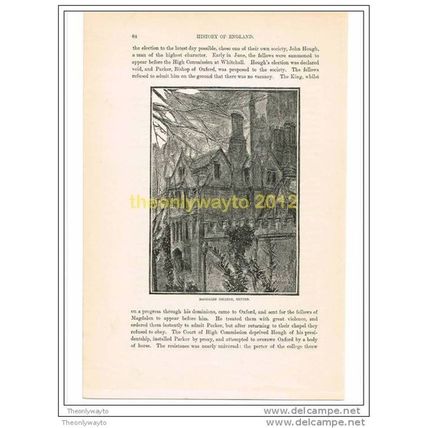 MAGDELEN COLLEGE, OXFORD, ENGLAND, c1697, Book Illustration, c1870