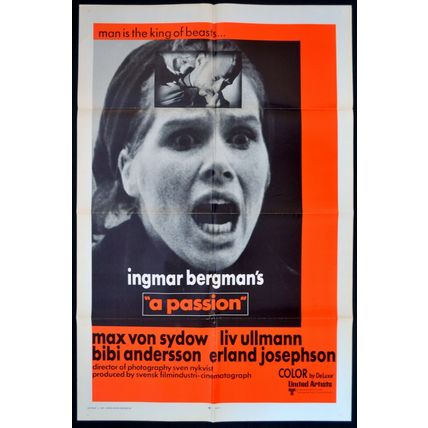PASSION 1969 Ingmar Bergman, Max Von Sydow, Liv Ullmann US 1-SHEET POSTER